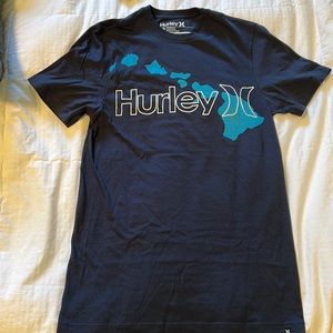 Men's Hurley Hawaii Shirt Dark Blue / Turquoise print Small